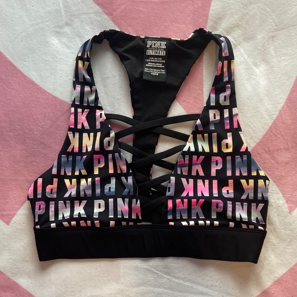 PINK Victoria's Secret Black Multicolor Sports Bra